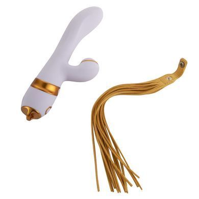 Вібратор-кролик з пульсацією та флогером LOCKINK SEVANDA Whip Vibrating Massage Wand, біло-золотий SX0904 фото