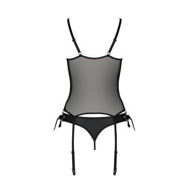 Корсет со шнуровкой Passion NESSY CORSET XXL/XXXL black, стринги с открытым доступом, пажи для чулок SO8456 фото