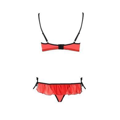 Комплект білизни Passion Exclusive CHERRY SET OpenBra XXL/XXXL red, відкритий ліф, трусики-спідничка PS25509 фото