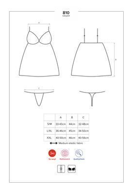 Сатиновий пеньюар з мереживом Obsessive 810-BAB-1 babydoll & thong L/XL, чорний, пеньюар, танга SO7153 фото