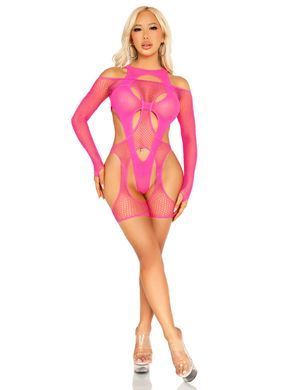 Бодістокінг Leg Avenue Fishnet Garter Harness and Teddy One Size Neon Pink SX2770 фото