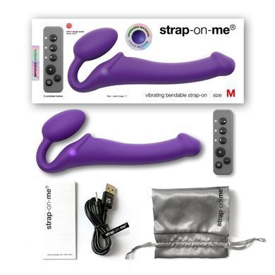 Безремневой страпон с вибрацией Strap-On-Me Vibrating Violet M диаметр 3,8 см, пульт ДУ, регулируемый SO3825 фото
