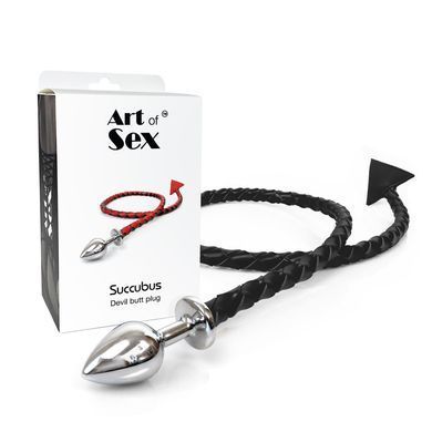 Металлическая анальная пробка S с дьявольским хвостом Art of Sex - Succubus, экокожа, черный SX0676 фото