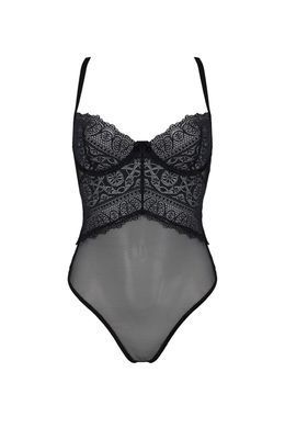 Боди Passion KERRIA BODY black, S/M, с высокими вырезами и верхом балконет SX0486 фото
