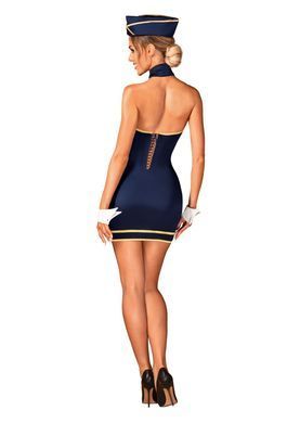 Еротичний костюм стюардеси Obsessive Stewardess uniform XS/S, blue, сукня, пілотка, шарф, манжети SO7729 фото