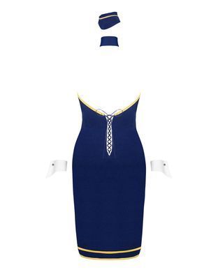 Еротичний костюм стюардеси Obsessive Stewardess uniform XS/S, blue, сукня, пілотка, шарф, манжети SO7729 фото