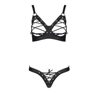 Комплект Passion CELINE BIKINI 2XL/3XL black открытый бра с лентами стринги со шнуровкой, экокожа SO6402 фото