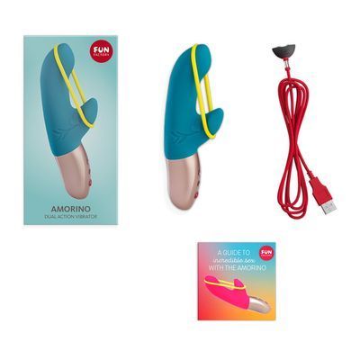 Мини вибратор-кролик со стимулирующей лентой Fun Factory AMORINO petrol/neon yellow, лента съемная SX0947 фото