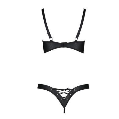 Комплект Passion CELINE BIKINI 2XL/3XL black открытый бра с лентами стринги со шнуровкой, экокожа SO6402 фото