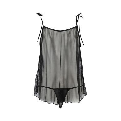 Сорочка прозрачная беби долл Passion MELANIA CHEMISE S/M, black, трусики, на тонких бретелях EL16305 фото