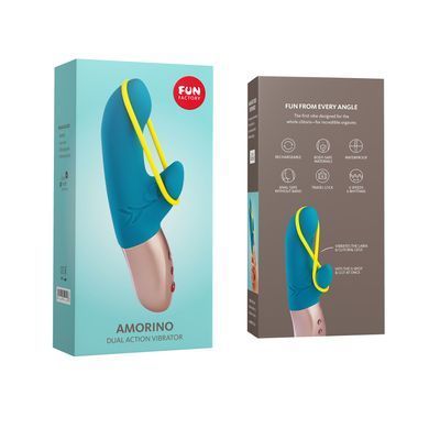 Мини вибратор-кролик со стимулирующей лентой Fun Factory AMORINO petrol/neon yellow, лента съемная SX0947 фото