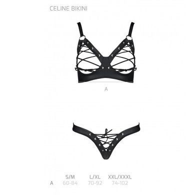 Комплект Passion CELINE BIKINI 2XL/3XL black открытый бра с лентами стринги со шнуровкой, экокожа SO6402 фото