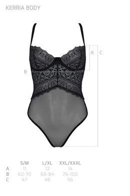 Боді Passion KERRIA BODY black, XXL/XXXL, з високими вирізами та верхом балконет SX0487 фото
