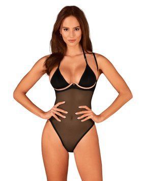 Прозрачное боди Obsessive Selinne teddy M/L Black, мелкая сетка, двойные бретели SO8665 фото