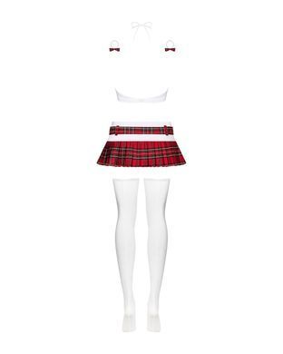 Эротический костюм школьницы с мини-юбкой Obsessive Schooly 5pcs costume L/XL, бело-красный, топ, юб SO7305 фото