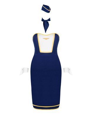 Еротичний костюм стюардеси Obsessive Stewardess uniform M/L, blue, сукня, пілотка, шарф, манжети SO7730 фото
