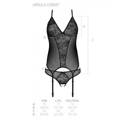 Корсет із пажами, трусики з ажурним декором та відкритим кроком Passion URSULA CORSET XXL/XXXL black SO5837 фото