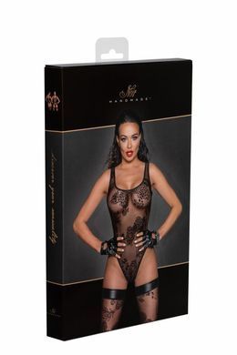 Боді Noir Handmade F242 Tulle body with patterned flock embroidery, M SX0152 фото