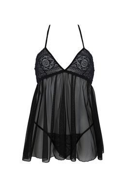 Пеньюар Passion KERRIA CHEMISE black, L/XL, мереживний верх, трусики в комплекті SX0488 фото