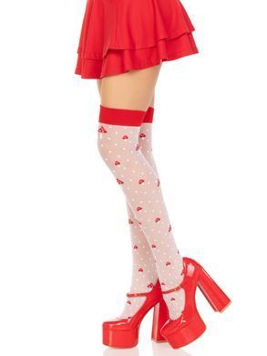 Чулки Leg Avenue Polka Dot Mushroom Thigh Highs, One Size, бело-красные, на резинке, рисунок &mdash; грибы SX1044 фото