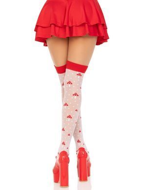 Чулки Leg Avenue Polka Dot Mushroom Thigh Highs, One Size, бело-красные, на резинке, рисунок &mdash; грибы SX1044 фото