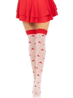 Чулки Leg Avenue Polka Dot Mushroom Thigh Highs, One Size, бело-красные, на резинке, рисунок &mdash; грибы SX1044 фото