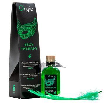 Набор для массажа Orgie &ndash; Sexy Therapy Apple (100 мл), съедобное разогревающее масло + перышко SX1508 фото