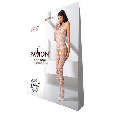 Бодистокинг Passion BS067 white, комбинезон, имитация чулок и топа на бретелях PBS067W фото