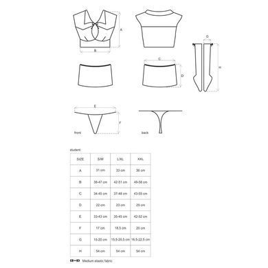 Эротический костюм студентки Obsessive Student 4 pcs costume S/M, топ, юбка, стринги, гольфы SO7731 фото