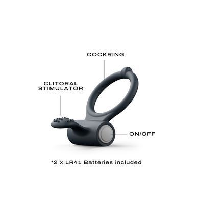Эрекционное кольцо Dorcel Power Clit Black V2 с вибрацией, с язычком со щеточкой MD1410 фото
