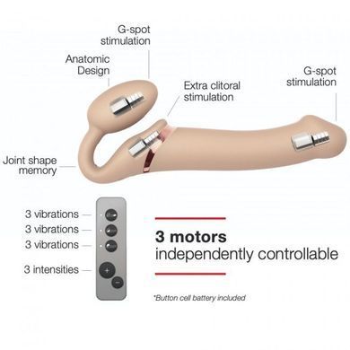 Безремневой страпон с вибрацией Strap-On-Me Vibrating Flesh L, диаметр 4,2 см, пульт ДУ, регулируемый SO3828 фото