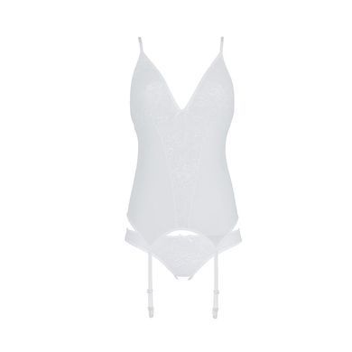 Корсет із пажами, трусики з ажурним декором та відкритим кроком Passion URSULA CORSET L/XL, white SO5838 фото