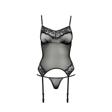 Корсет с пажами Passion MELANIA CORSET L/XL, black, трусики, полупрозрачный EL16307 фото