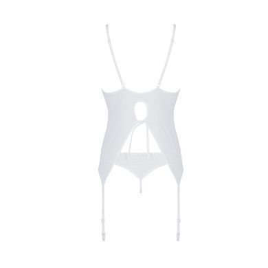 Корсет с пажами, трусики с ажурным декором и открытым шагом Passion URSULA CORSET S/M, white SO5839 фото
