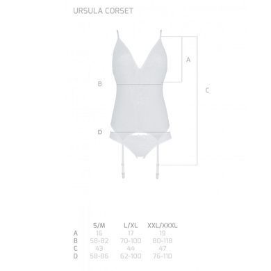 Корсет с пажами, трусики с ажурным декором и открытым шагом Passion URSULA CORSET S/M, white SO5839 фото