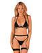 (SALE) Комплект білизни Obsessive Selinne 3-pcs set XS/S Black, бюстгальтер, стрінги пояс для панчіх SO8667 фото 1