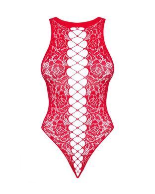 Ажурний бодістокінг із ефектом шнурівки Obsessive B120 teddy red S/M/L, червоний SO7208 фото