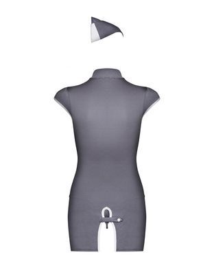 Эротический костюм стюардессы Obsessive Stewardess 3 pcs grey S/M, серый, платье, стринги, пилотка SO7308 фото