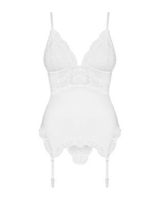 Сатиновый кружевной корсет Obsessive 810-COR-2 babydoll & thong S/M, белый, корсет, танга SO7158 фото