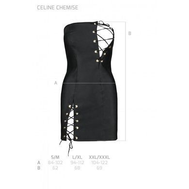 Мінісукня з екошкіри Passion CELINE CHEMISE black L/XL, шнурівка, трусики в комплекті SO6406 фото