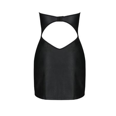 Мінісукня з екошкіри Passion CELINE CHEMISE black L/XL, шнурівка, трусики в комплекті SO6406 фото