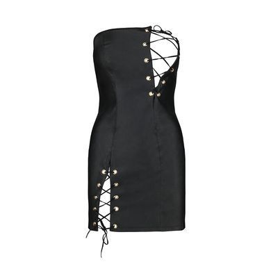Мінісукня з екошкіри Passion CELINE CHEMISE black L/XL, шнурівка, трусики в комплекті SO6406 фото