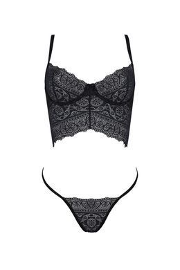 Комплект Passion KERRIA SET black, L/XL, сетка+кружево, бюстье и стринги SX0491 фото