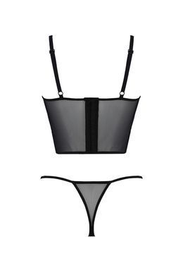 Комплект Passion KERRIA SET black, L/XL, сетка+кружево, бюстье и стринги SX0491 фото
