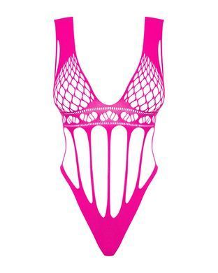 Сітчастий бодістокінг із поздовжніми вирізами Obsessive B121 teddy S/M/L, рожевий SO7209 фото