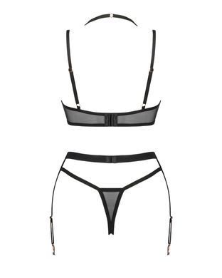 Комплект белья Obsessive Selinne 3-pcs set XL/2XL Black, бюстгальтер, стринги пояс для чулок SO8669 фото