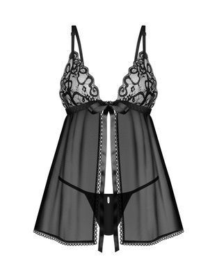 Сорочка бебі-дол Obsessive Blomentis babydoll & thong, M/L, мереживний ліф, стрінги в комплекті SX1024 фото