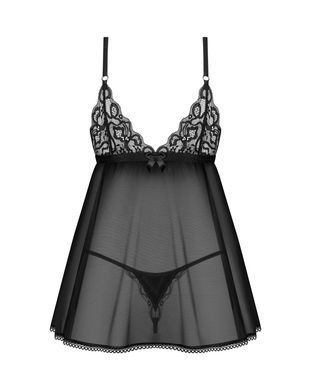 Сорочка бебі-дол Obsessive Blomentis babydoll & thong, M/L, мереживний ліф, стрінги в комплекті SX1024 фото