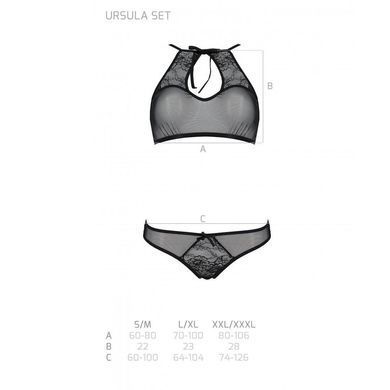 Комплект: бра, трусики с ажурным декором и открытым шагом Passion URSULA SET L/XL, black SO5841 фото