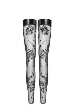 Панчохи без миска Noir Handmade F243 Tulle stockings with patterned flock embroidery, M SX0156 фото